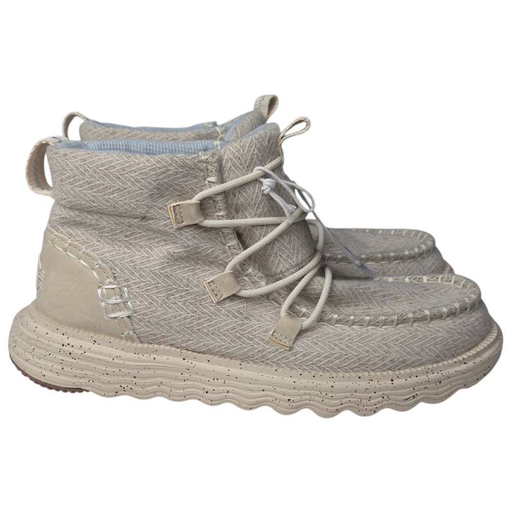Hey Dude Reyes Heathered Ankle Boots Women 8 Ivory Herringbone Slip On Shoes NEW - Picture 2 of 10